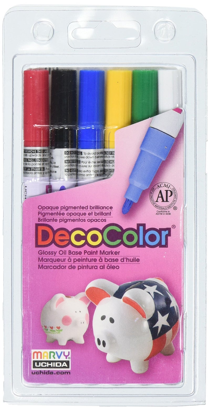 Marvy Uchida Uchida 200-6A 6-Piece Decocolor Fine Point Paint Marker Set, Red, Blue, Yellow, Green, Black, White - Image 1